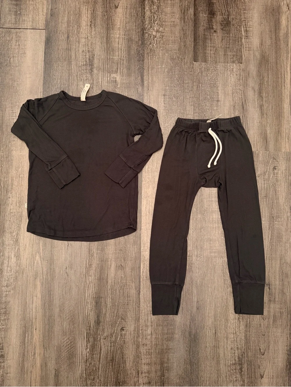 Kids Black Long-Sleeve Pajama Set with Drawstring Joggers